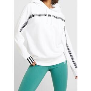 Adult Medium Adidas White Hoodie Athleisure Logo Stripe Streetwear LoungeWear